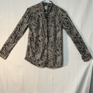 J. Crew Black and Beige Long Sleeve Button Down Shirt with Mandarin Collar